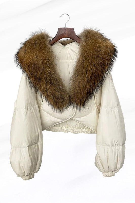 Doudoune courte en fourrure femme blanc Héritage fourrure