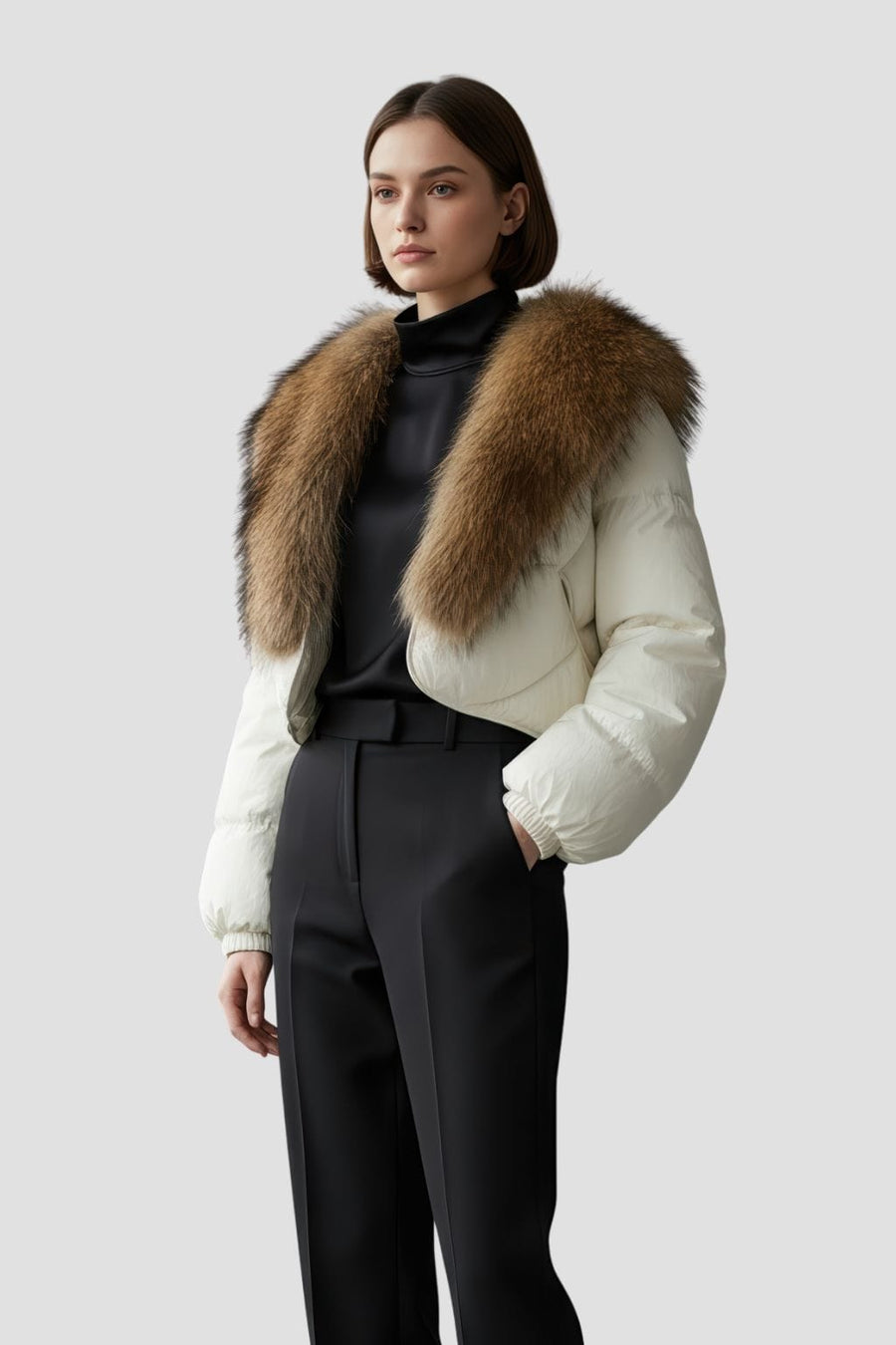 Doudoune courte en fourrure femme blanc Héritage fourrure