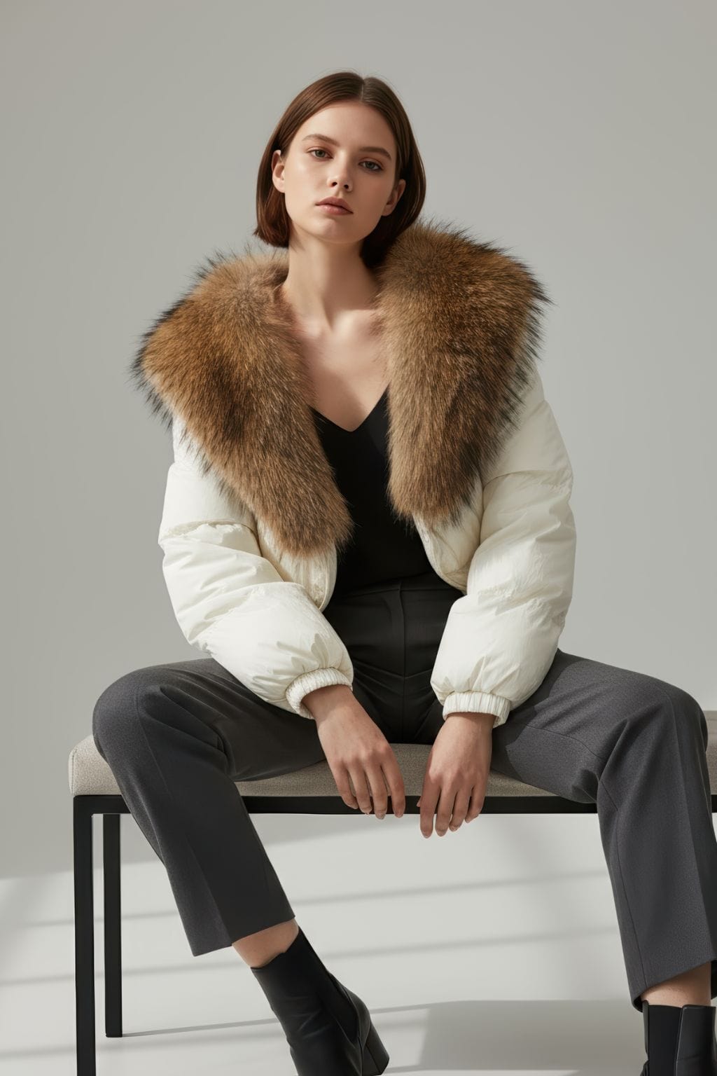 Doudoune courte en fourrure femme blanc Héritage fourrure