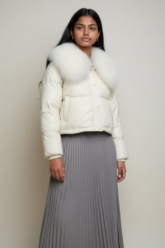 Doudoune courte en fourrure femme blanc Héritage fourrure