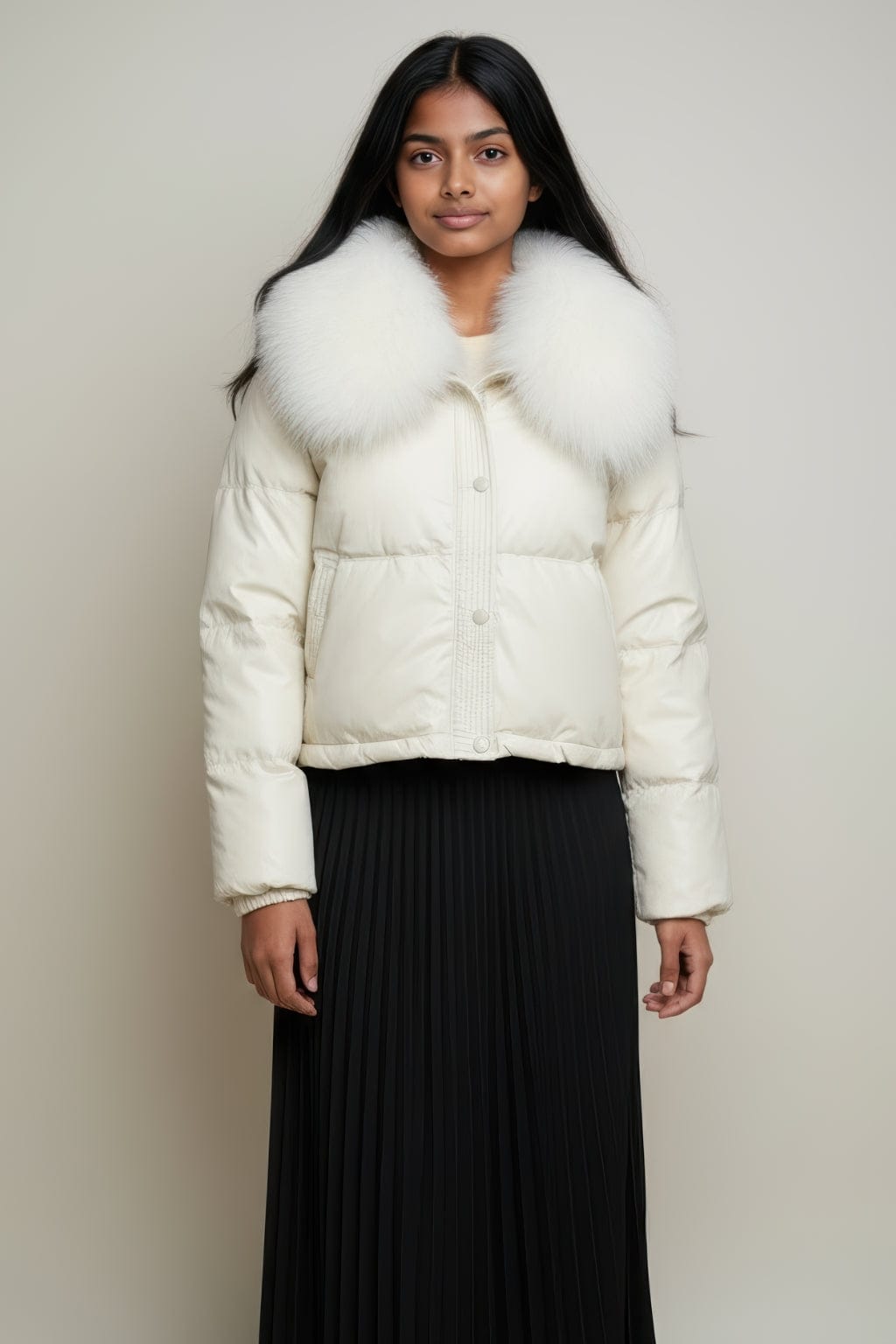 Doudoune courte en fourrure femme blanc Héritage fourrure