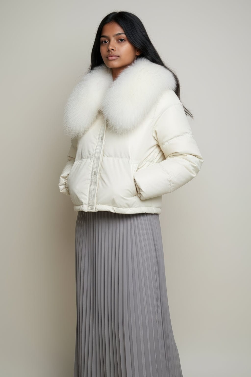 Doudoune courte en fourrure femme blanc Héritage fourrure