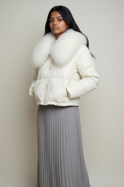 Doudoune courte en fourrure femme blanc Héritage fourrure