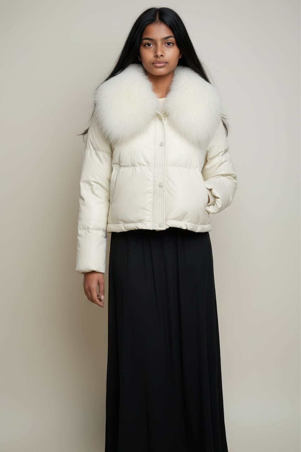 Doudoune courte en fourrure femme blanc Héritage fourrure
