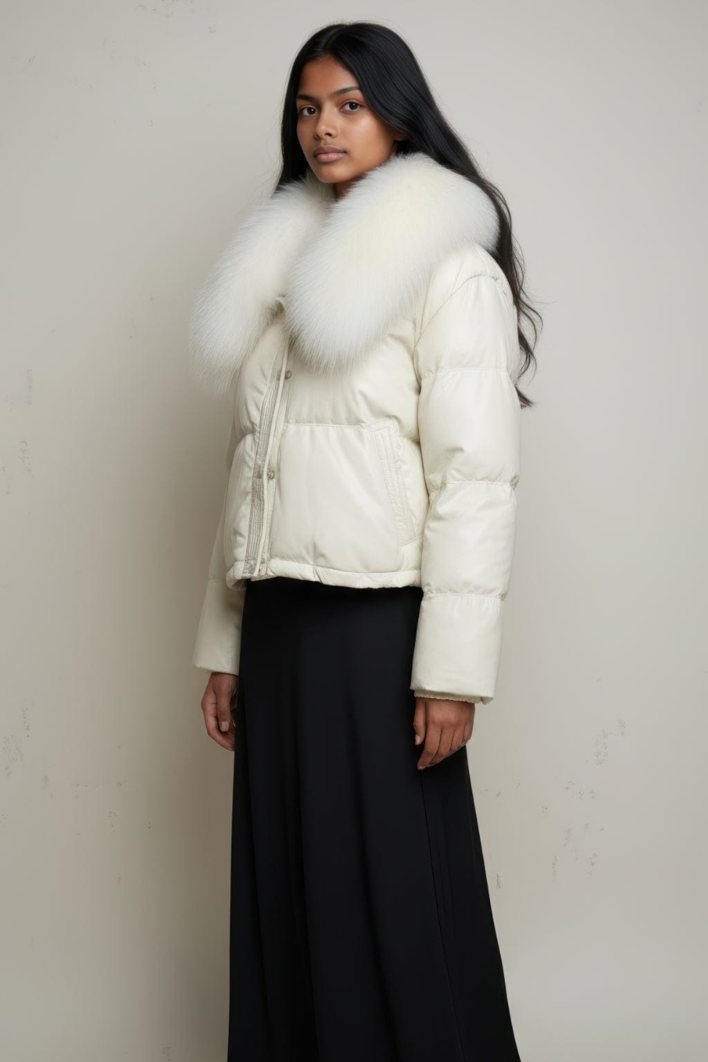 Doudoune courte en fourrure femme blanc Héritage fourrure