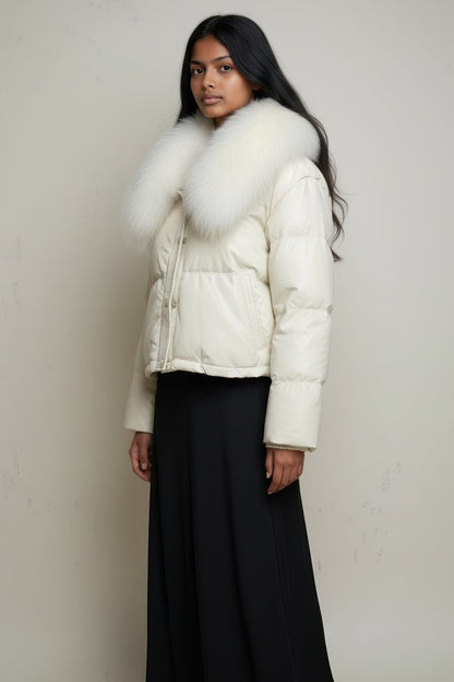 Doudoune courte en fourrure femme blanc Héritage fourrure