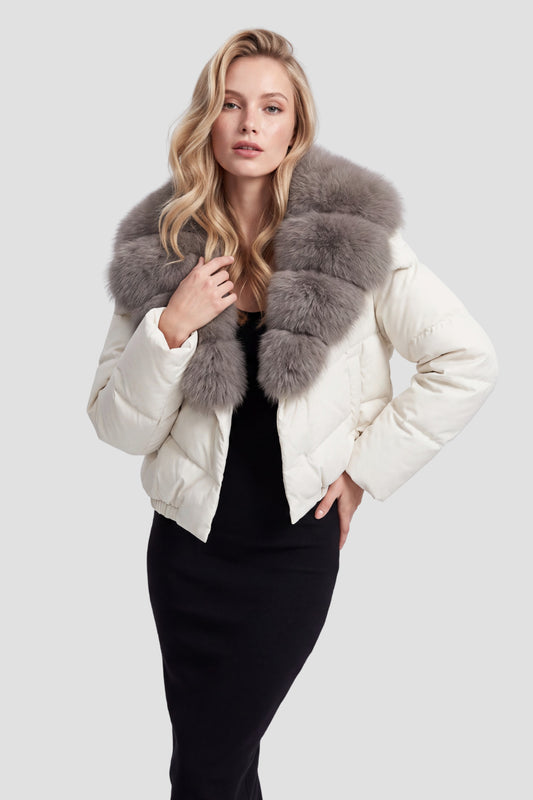 Doudoune courte en fourrure femme blanc Héritage fourrure