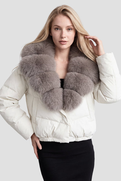 Doudoune courte en fourrure femme blanc Héritage fourrure