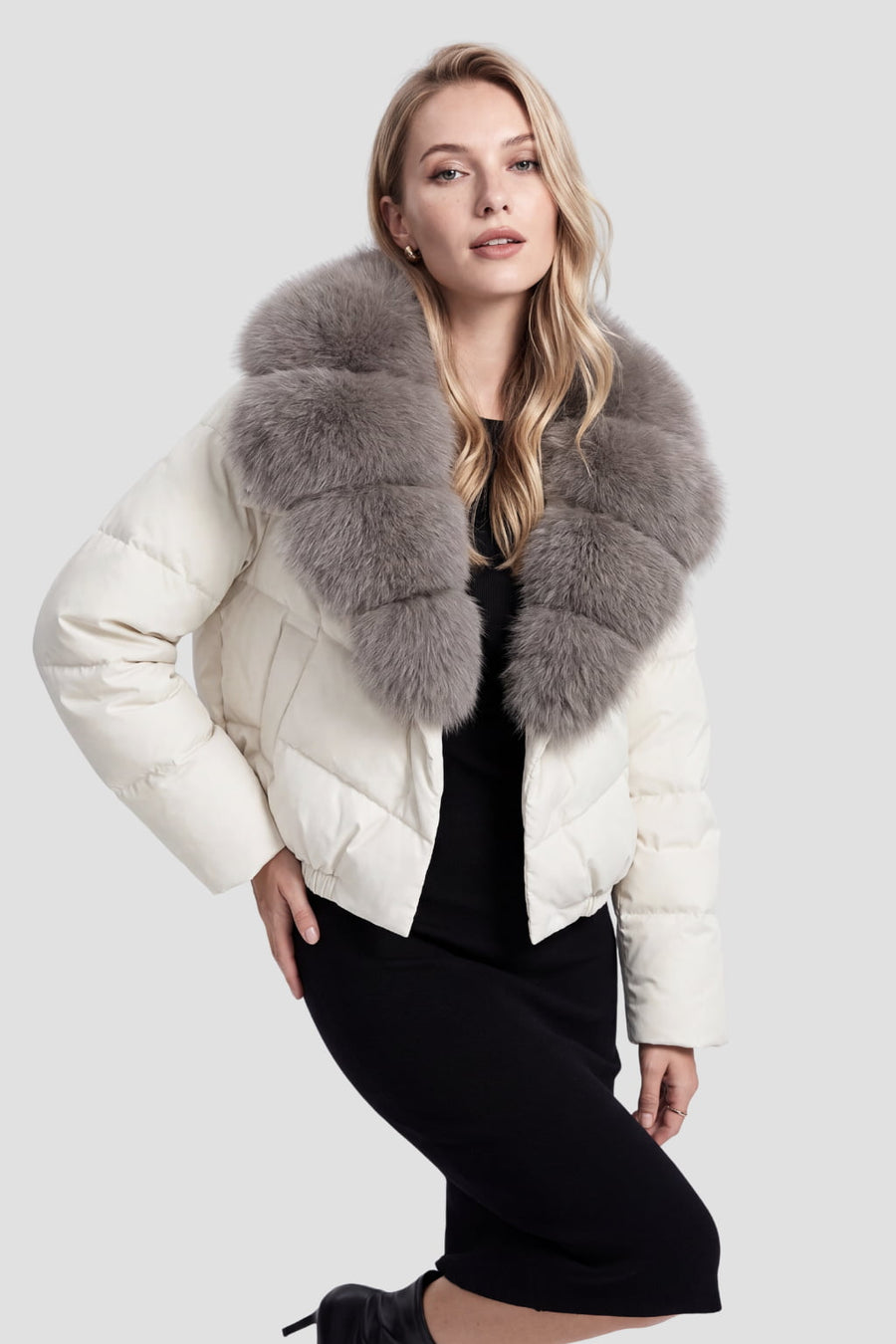 Doudoune courte en fourrure femme blanc Héritage fourrure