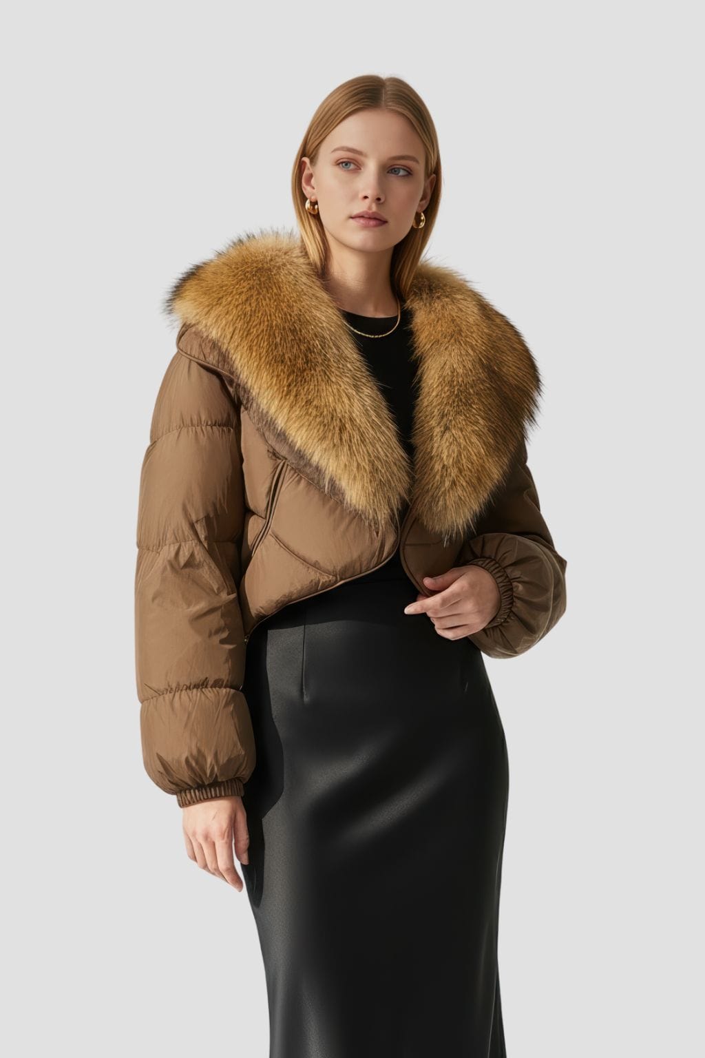 Doudoune courte en fourrure femme brun Héritage fourrure