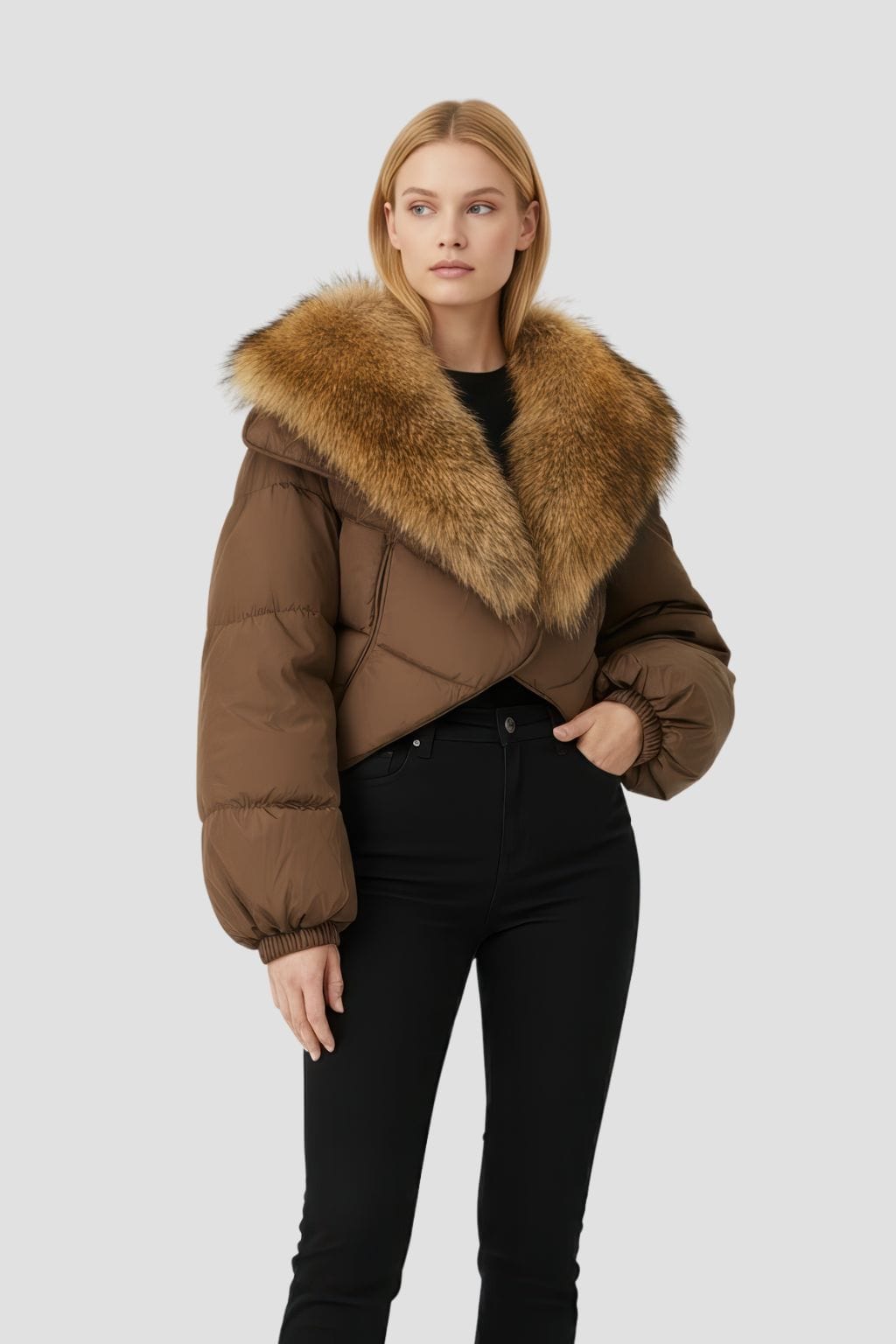 Doudoune courte en fourrure femme brun Héritage fourrure