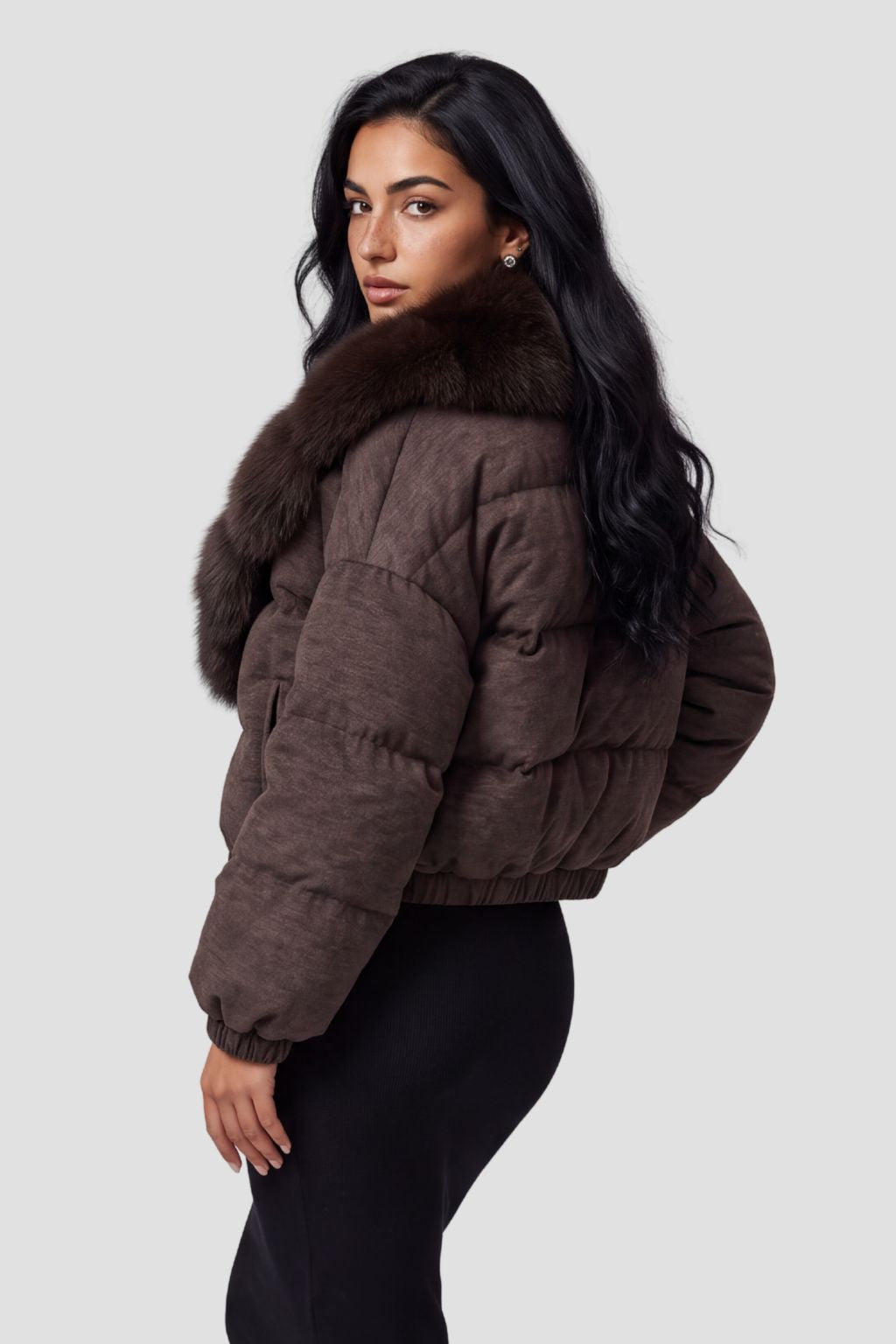Doudoune courte en fourrure femme brun Héritage fourrure