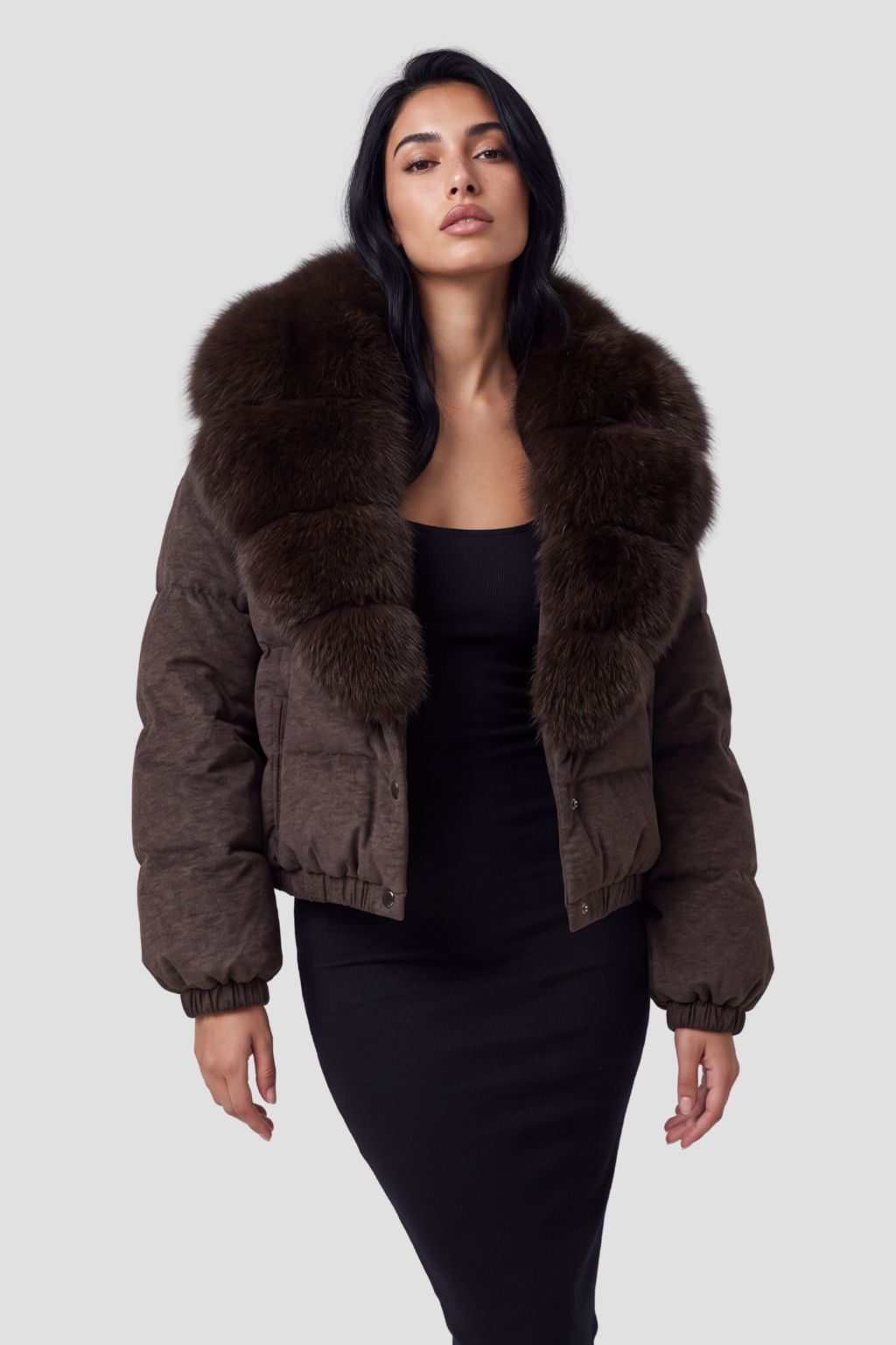 Doudoune courte en fourrure femme brun Héritage fourrure