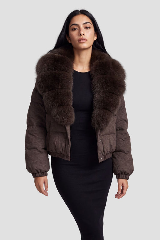 Doudoune courte en fourrure femme brun Héritage fourrure