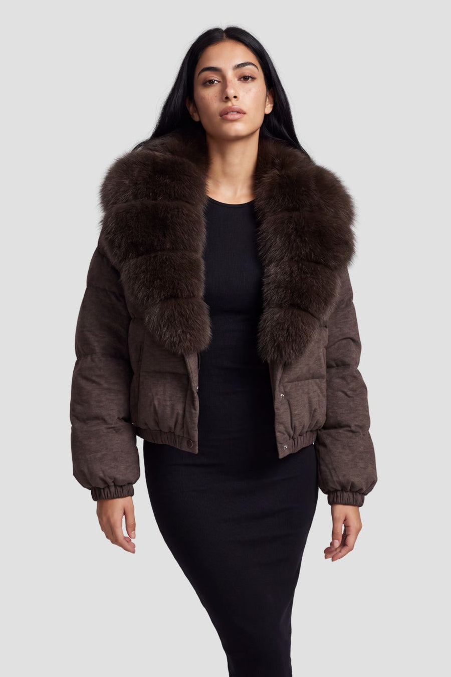 Doudoune courte en fourrure femme brun Héritage fourrure