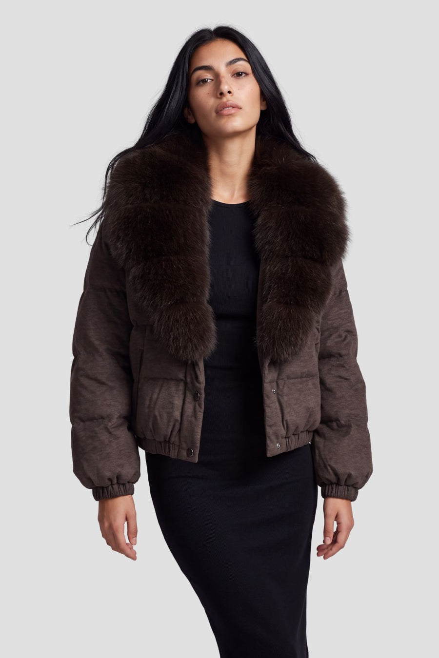 Doudoune courte en fourrure femme brun Héritage fourrure