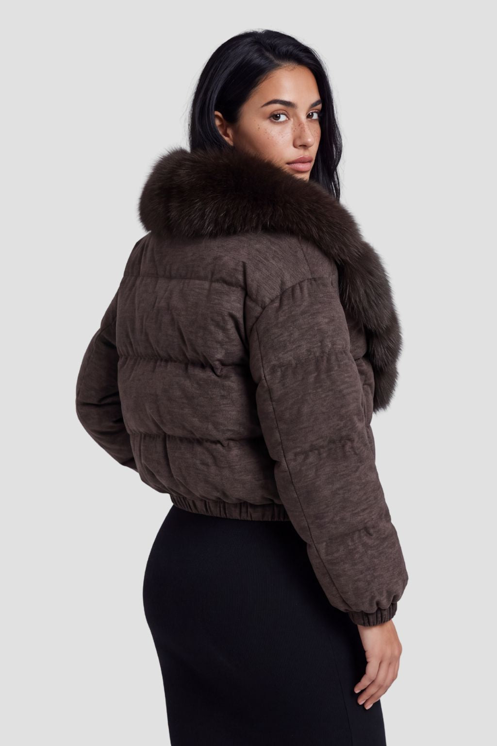 Doudoune courte en fourrure femme brun Héritage fourrure