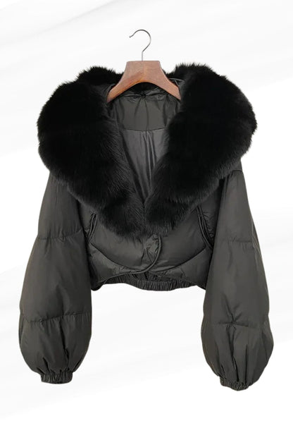Doudoune courte en fourrure femme gris Héritage fourrure