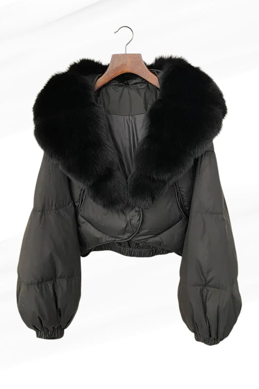 Doudoune courte en fourrure femme gris Héritage fourrure
