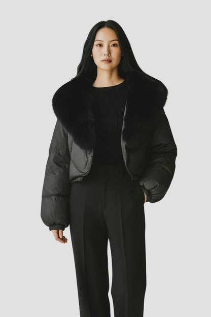 Doudoune courte en fourrure femme gris Héritage fourrure