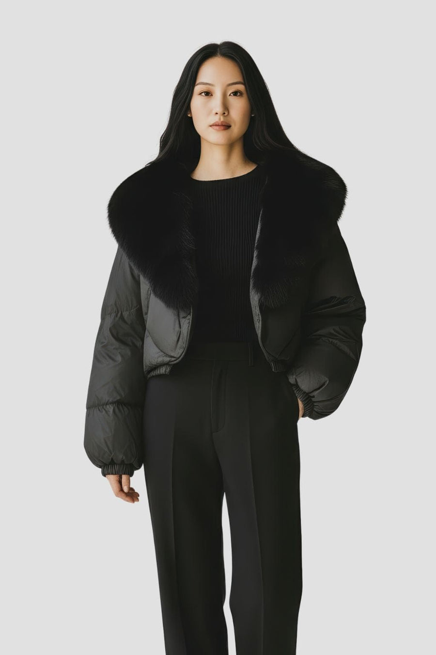 Doudoune courte en fourrure femme gris Héritage fourrure