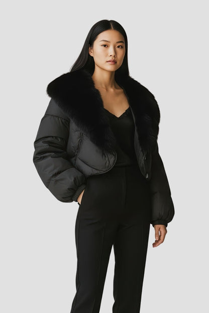 Doudoune courte en fourrure femme gris Héritage fourrure