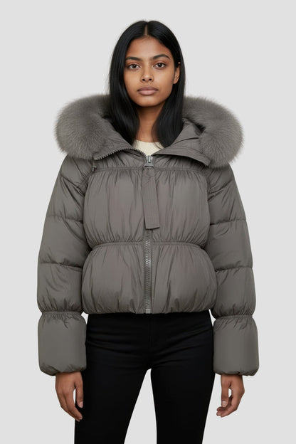Doudoune courte en fourrure femme gris Héritage fourrure