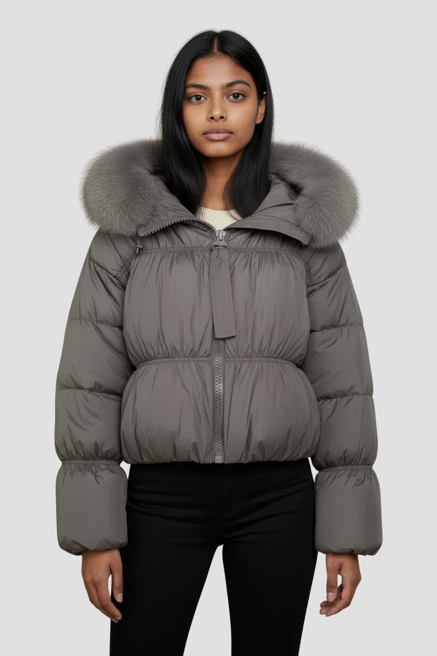 Doudoune courte en fourrure femme gris Héritage fourrure
