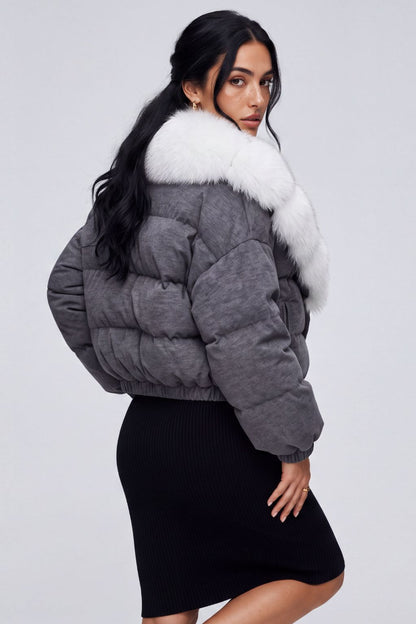 Doudoune courte en fourrure femme gris Héritage fourrure