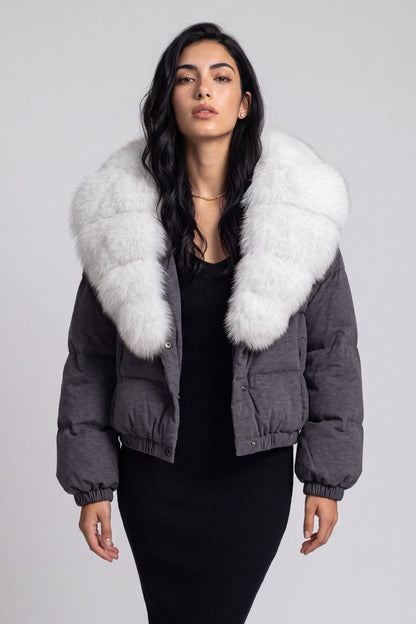 Doudoune courte en fourrure femme gris Héritage fourrure