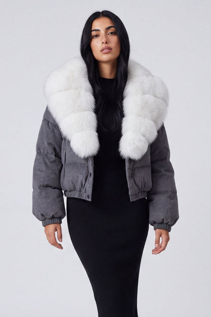 Doudoune courte en fourrure femme gris Héritage fourrure
