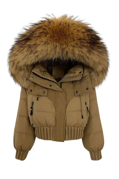 Doudoune courte en fourrure femme marron Héritage fourrure