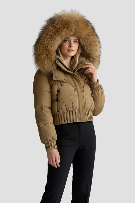 Doudoune courte en fourrure femme marron Héritage fourrure