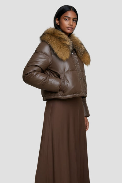 Doudoune courte en fourrure femme marron Héritage fourrure