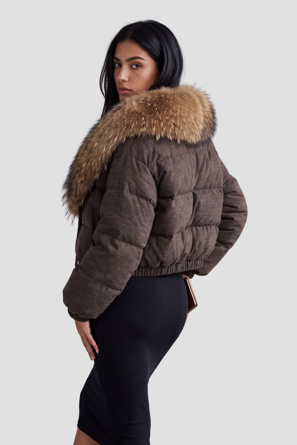 Doudoune courte en fourrure femme marron Héritage fourrure