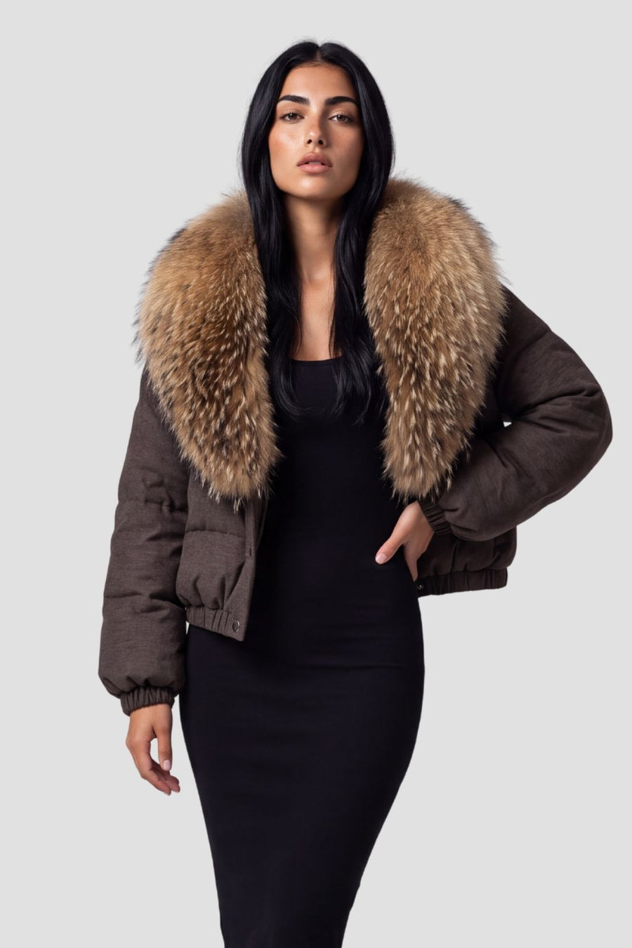 Doudoune courte en fourrure femme marron Héritage fourrure