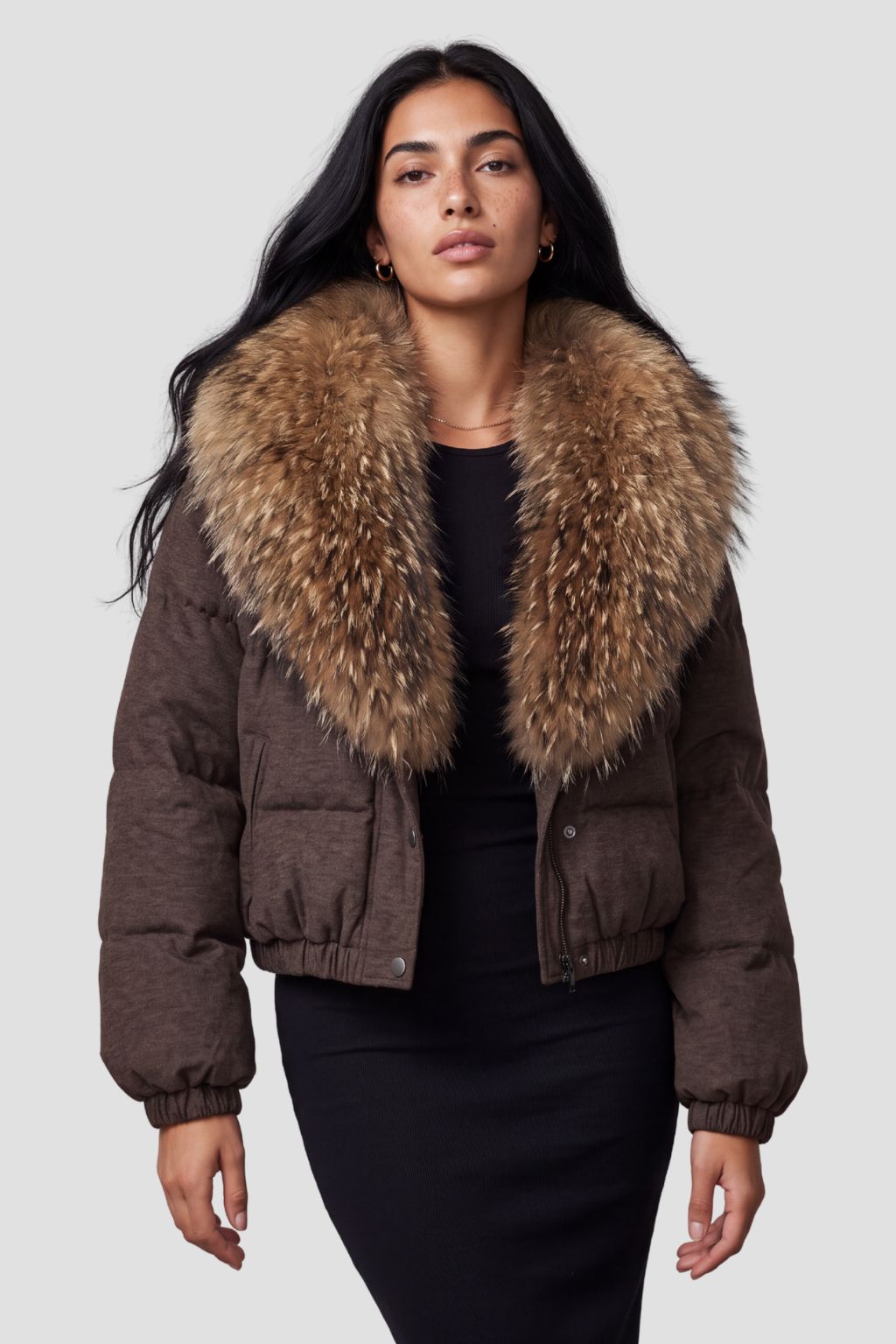 Doudoune courte en fourrure femme marron Héritage fourrure