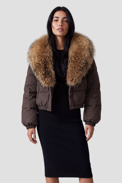 Doudoune courte en fourrure femme marron Héritage fourrure