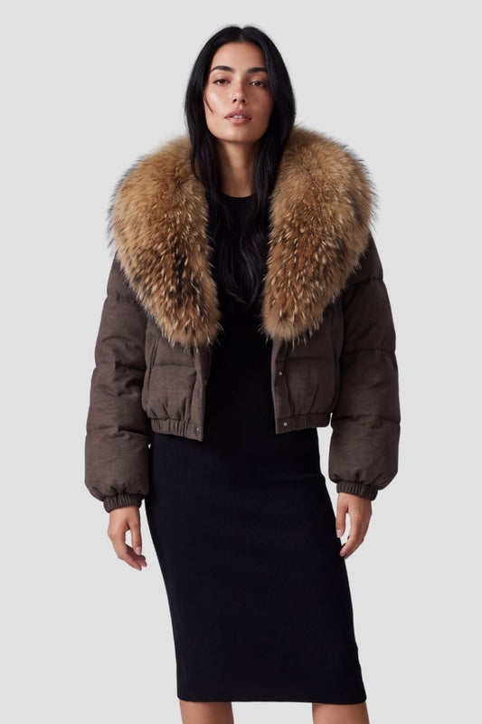 Doudoune courte en fourrure femme marron Héritage fourrure