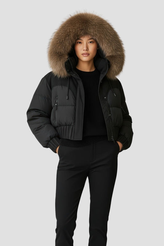 Doudoune courte en fourrure femme noire Héritage fourrure
