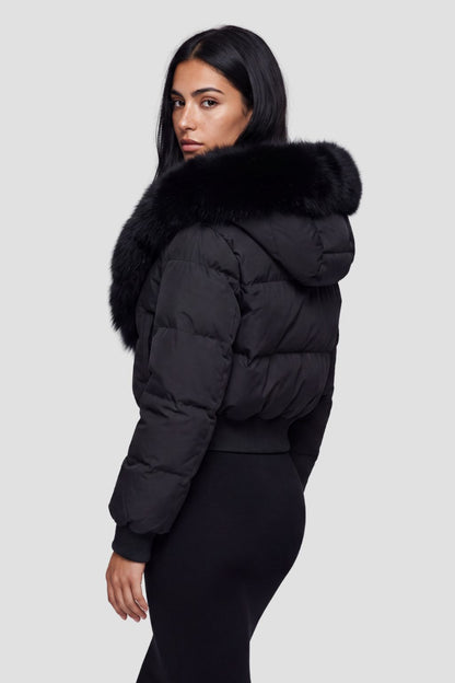 Doudoune courte en fourrure femme noire Héritage fourrure