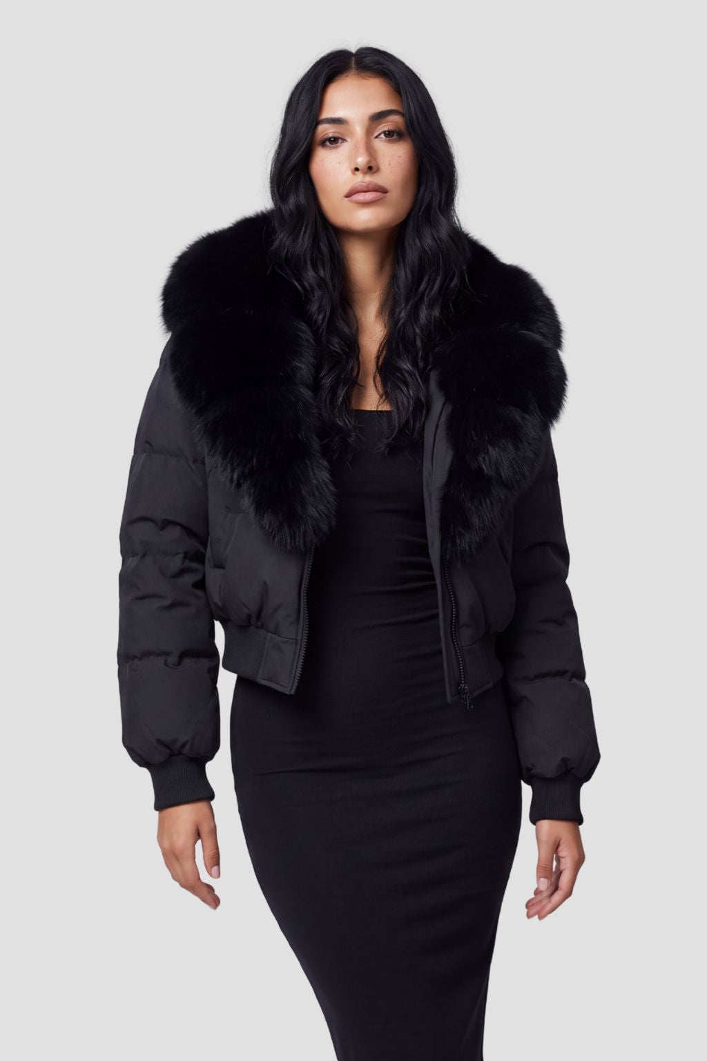 Doudoune courte en fourrure femme noire Héritage fourrure