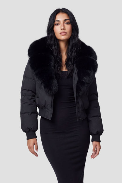 Doudoune courte en fourrure femme noire Héritage fourrure