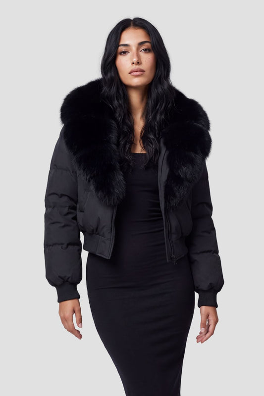 Doudoune courte en fourrure femme noire Héritage fourrure