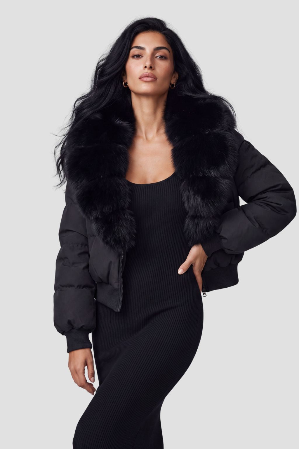 Doudoune courte en fourrure femme noire Héritage fourrure
