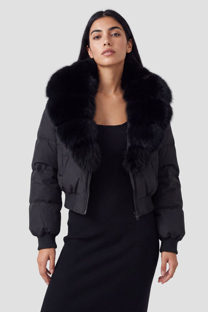 Doudoune courte en fourrure femme noire Héritage fourrure
