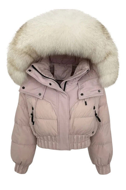 Doudoune courte en fourrure femme rose Héritage fourrure
