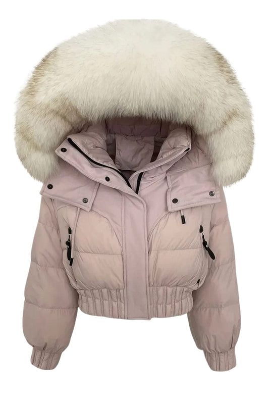 Doudoune courte en fourrure femme rose Héritage fourrure