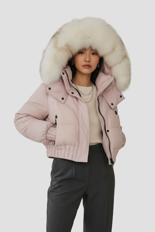 Doudoune courte en fourrure femme rose Héritage fourrure