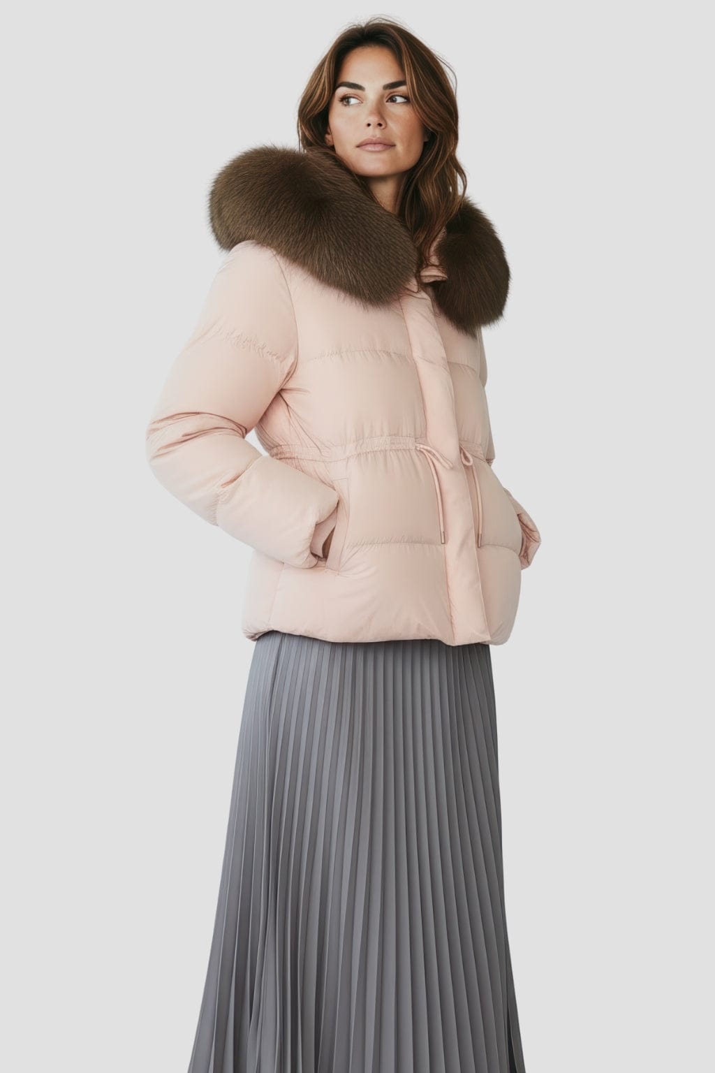 Doudoune courte en fourrure femme rose Héritage fourrure